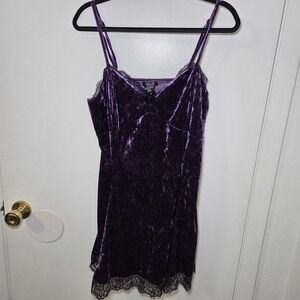 Cosmic Aura Purple Velvet Slip Dress Large Lace Trim Whimsigoth Y2K Grunge